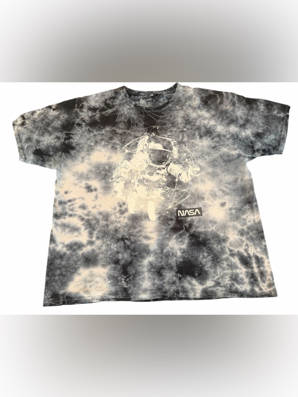 NASA Tie Dye Black White Graphic Tee Tshirt 2XL Astronaut Space Moon Cosmic